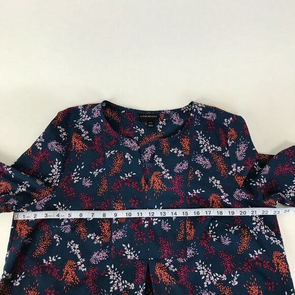 Lane Bryant Floral Leaf Print Blouse Women's Plus 14/16 Roll Tab Split V-Neck - Picture 6 of 10